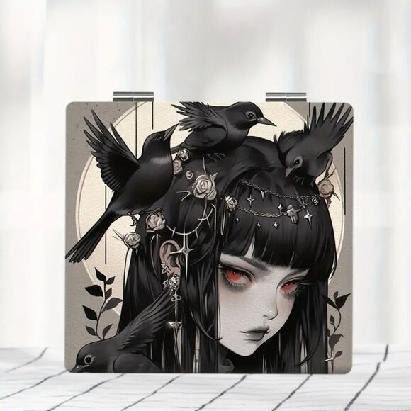 Goth Emo Punk Anime Cosplay Raven Girl Compact Make Up Mirror - Picture 1 of 4